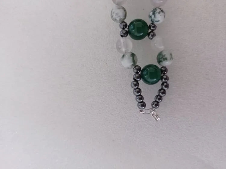 Bracelet Agate Verte Hématite double rangs