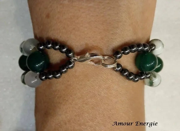 Bracelet Agate Verte Hématite double rangs