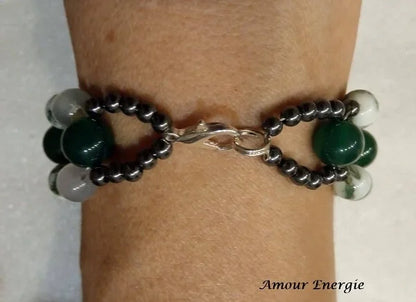 Bracelet Agate Verte Hématite double rangs