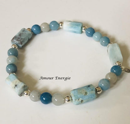 Bracelet perles et tubes Larimar/Trolléite