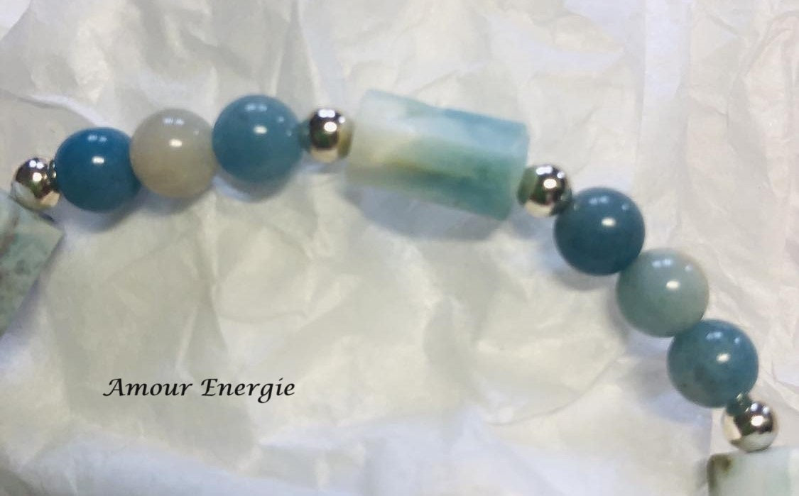 Bracelet perles et tubes Larimar/Trolléite