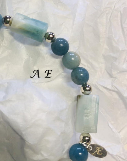 Bracelet perles et tubes Larimar/Trolléite