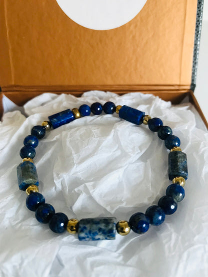 Bracelet Perles et Tubes Lapis-Lazuli