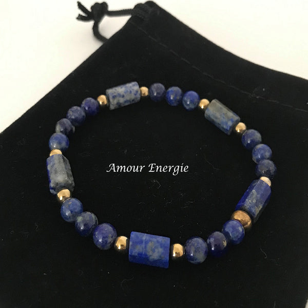 Bracelet Perles et Tubes Lapis-Lazuli