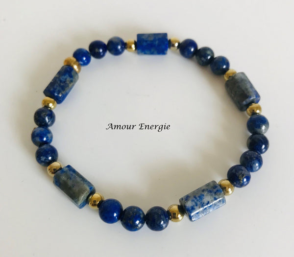 Bracelet Perles et Tubes Lapis-Lazuli